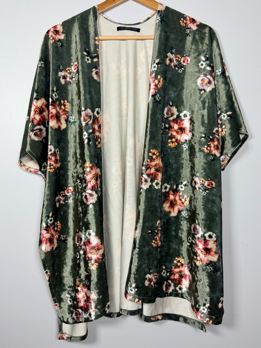 Do Everything in Love Velvet Floral Kimono Olive Whimsigoth Boho One Size - Picture 2 of 14